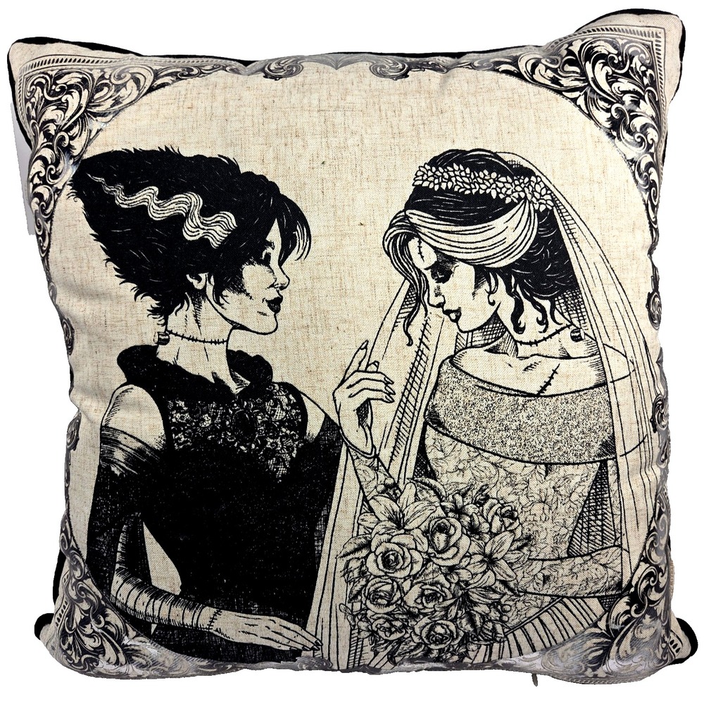 Isaac Mizrahi Gothic Bride Decorative Pillow 18 Inch Halloween Wedding Black